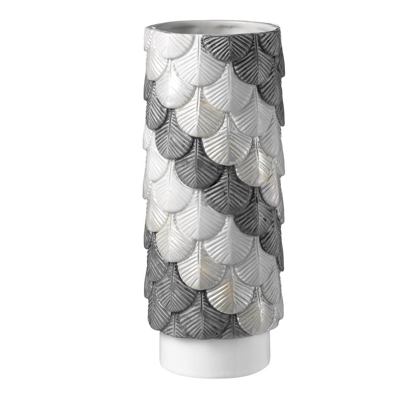 Vase mit grauem und silbernem Federkleid - Hauptansicht