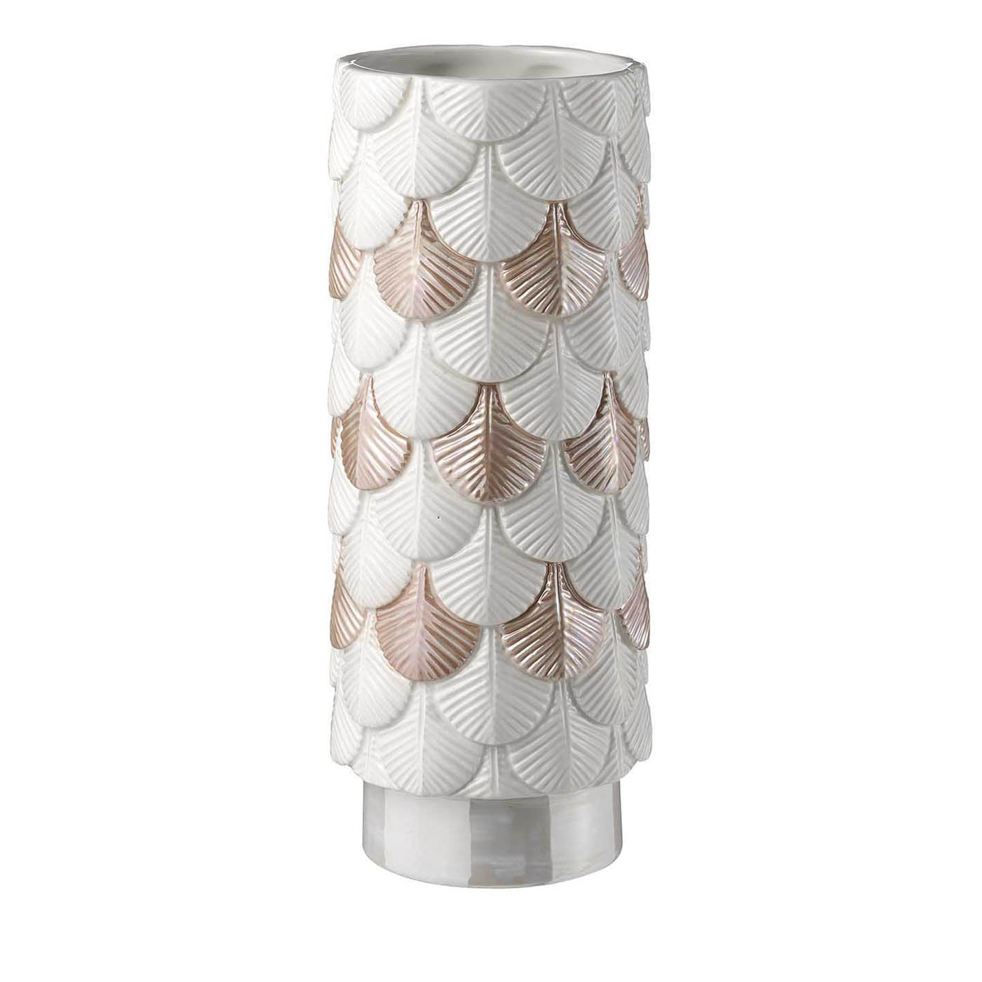 Vase mit Perlmutt, rosa und weißem Federkleid - Hauptansicht