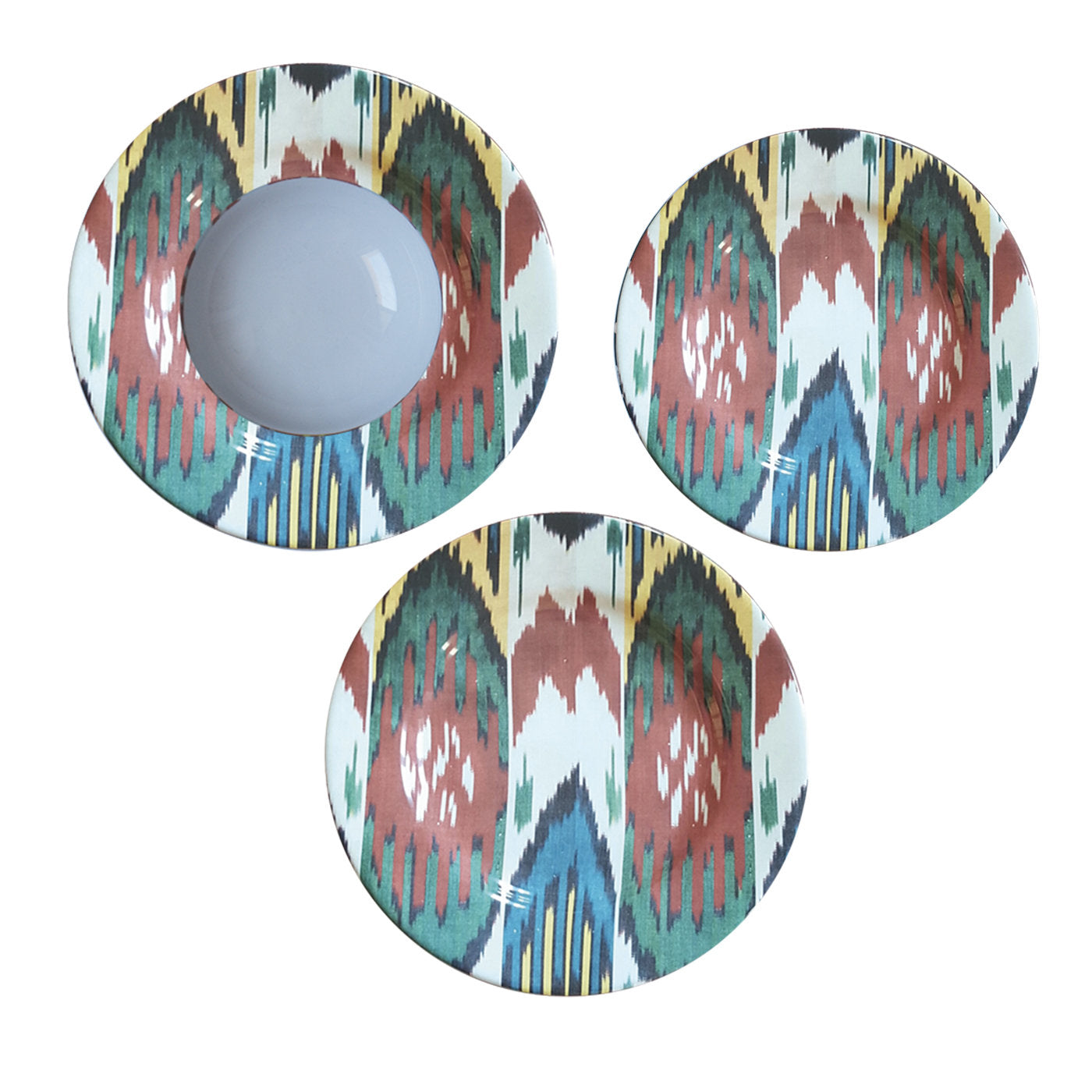 Set of Three Ikat Ceramic Plates for 1 - Main view