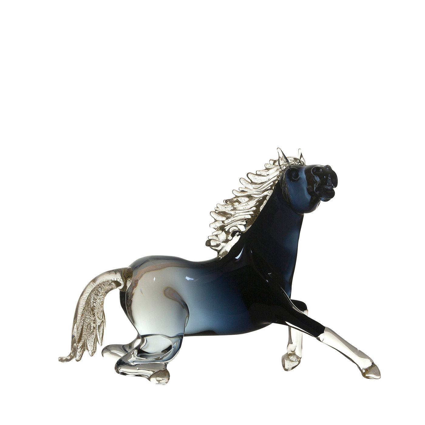 Grande cavallo seduto in vetro nero - Vista principale