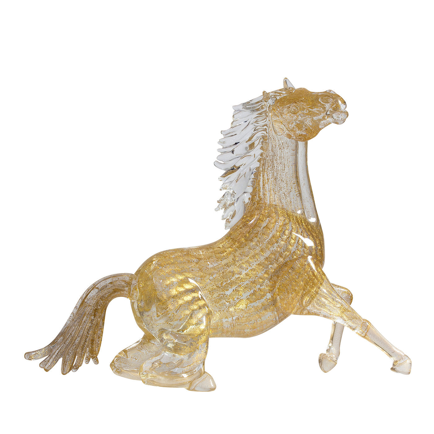 Petit cheval assis en verre doré - Vue principale