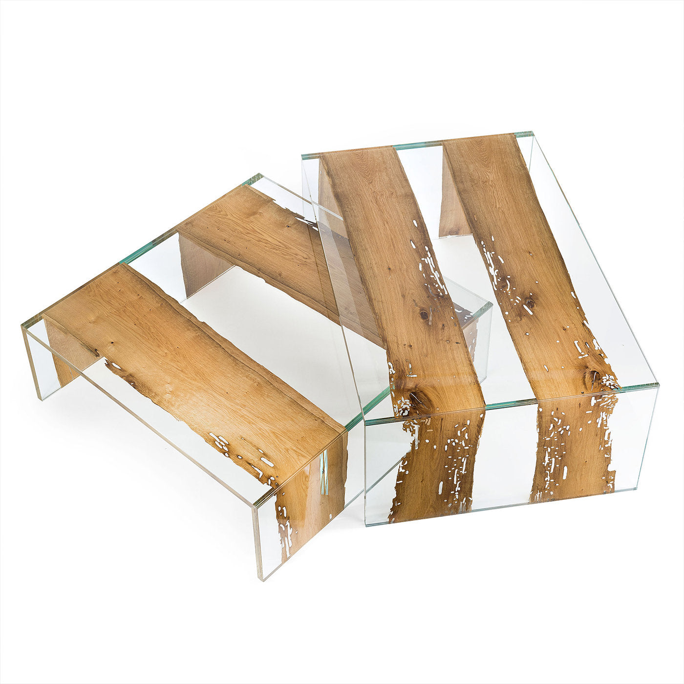 Venezia Glass and Wood Rectangular Coffee Table - Alternative view 1