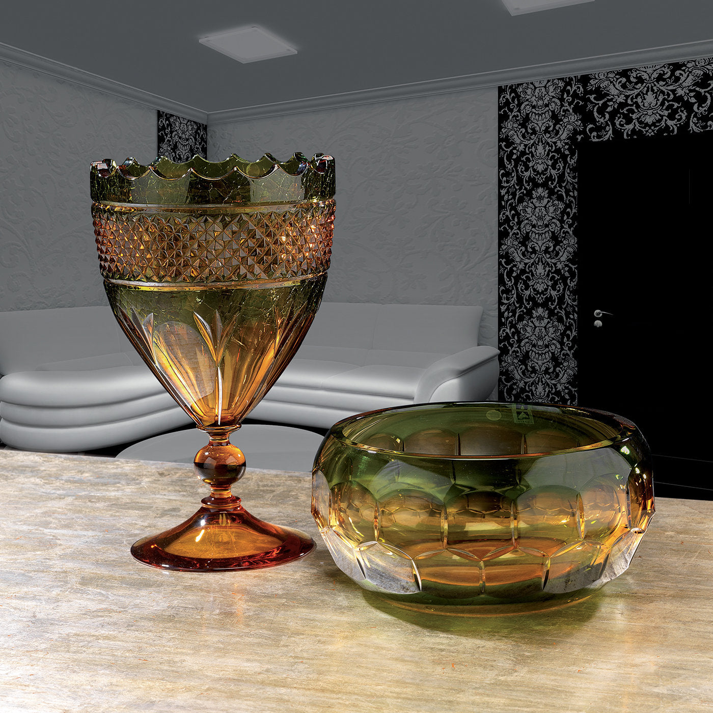 Crystal Cup in Amber and Green - Alternative view 1