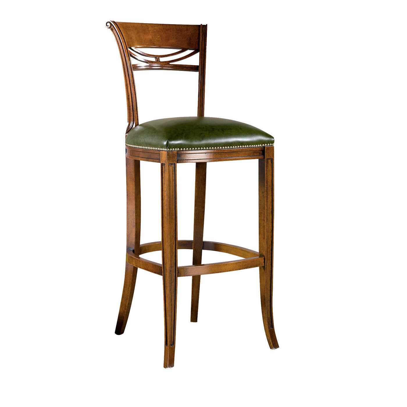 Green Leather Bar Stool with Backrest - Main view