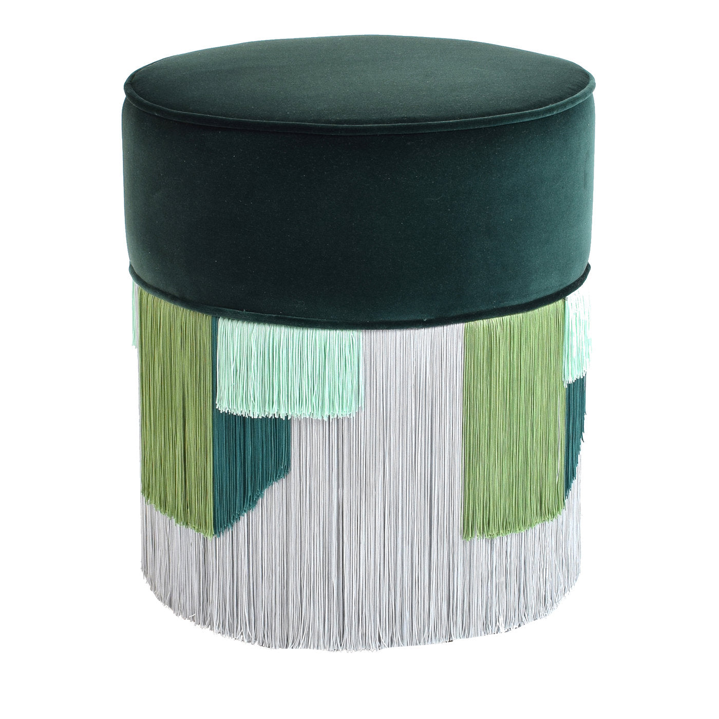 Couture Dark Green Pouf with Geometric Fringe - Main view