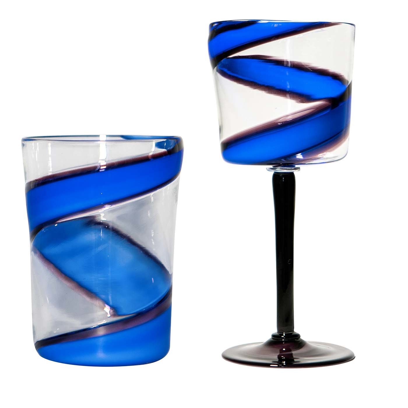 Vortex Set aus Stielglas und Glas in Blau/Violett - Hauptansicht