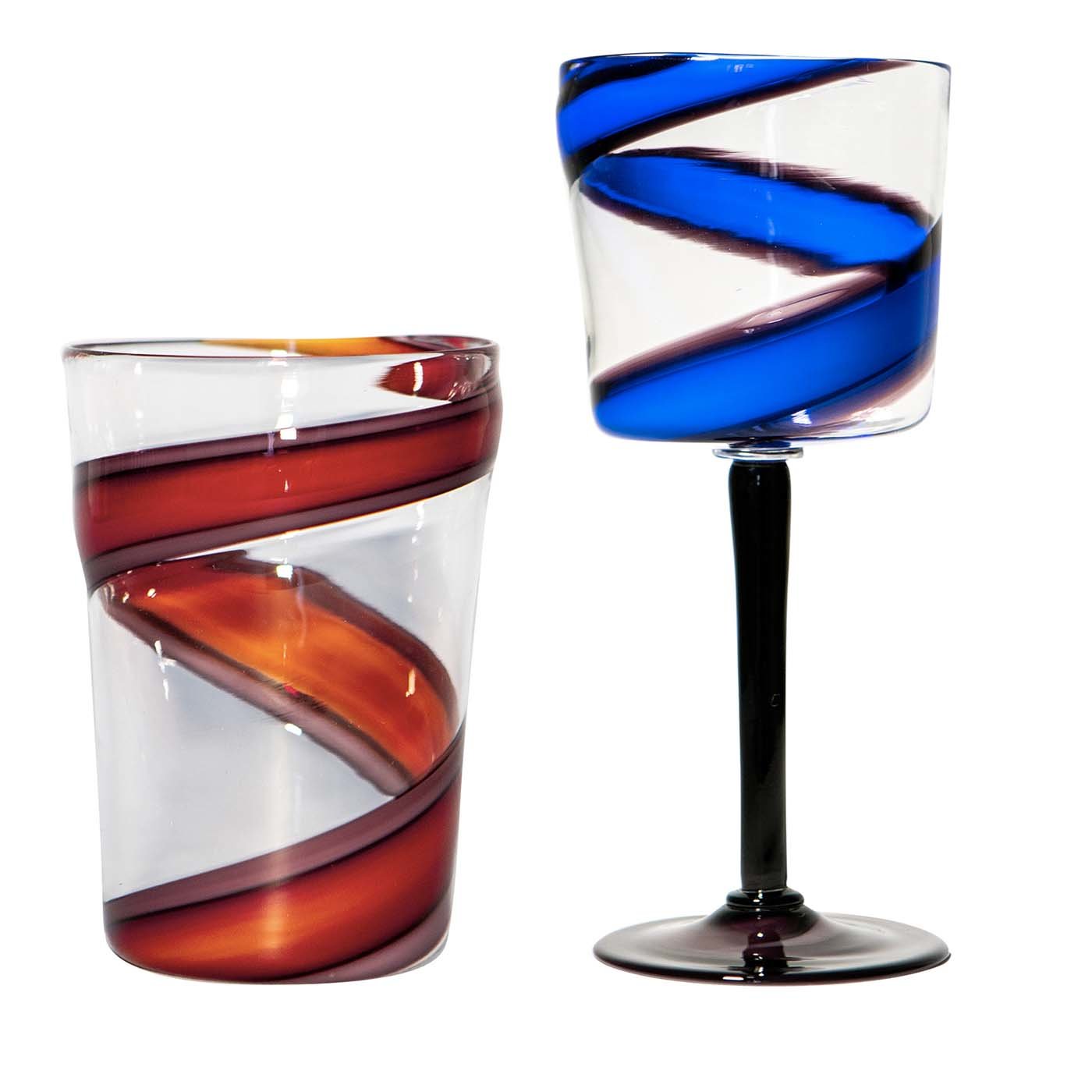 Vortex Set of Blue/Purple Stem Glass and Red/Purple Glass - Main view