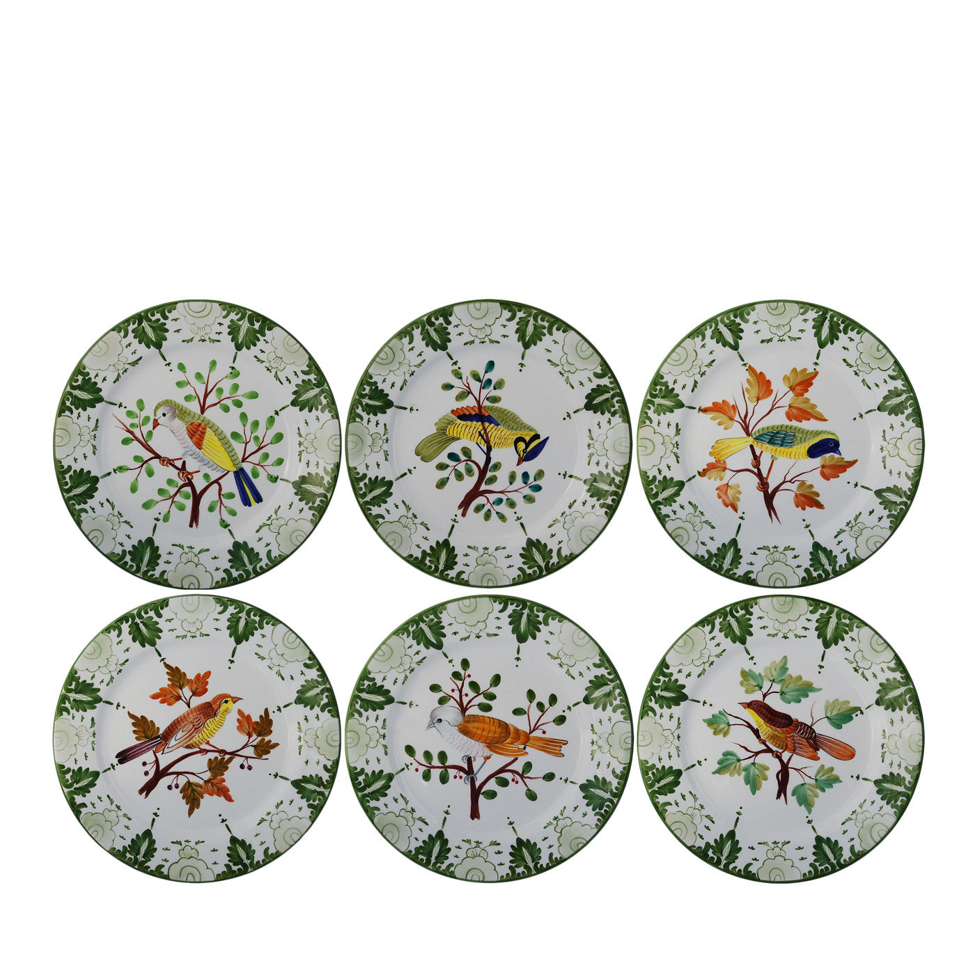 Juego de 6 platos de cerámica de pájaros tropicales - Vista principal