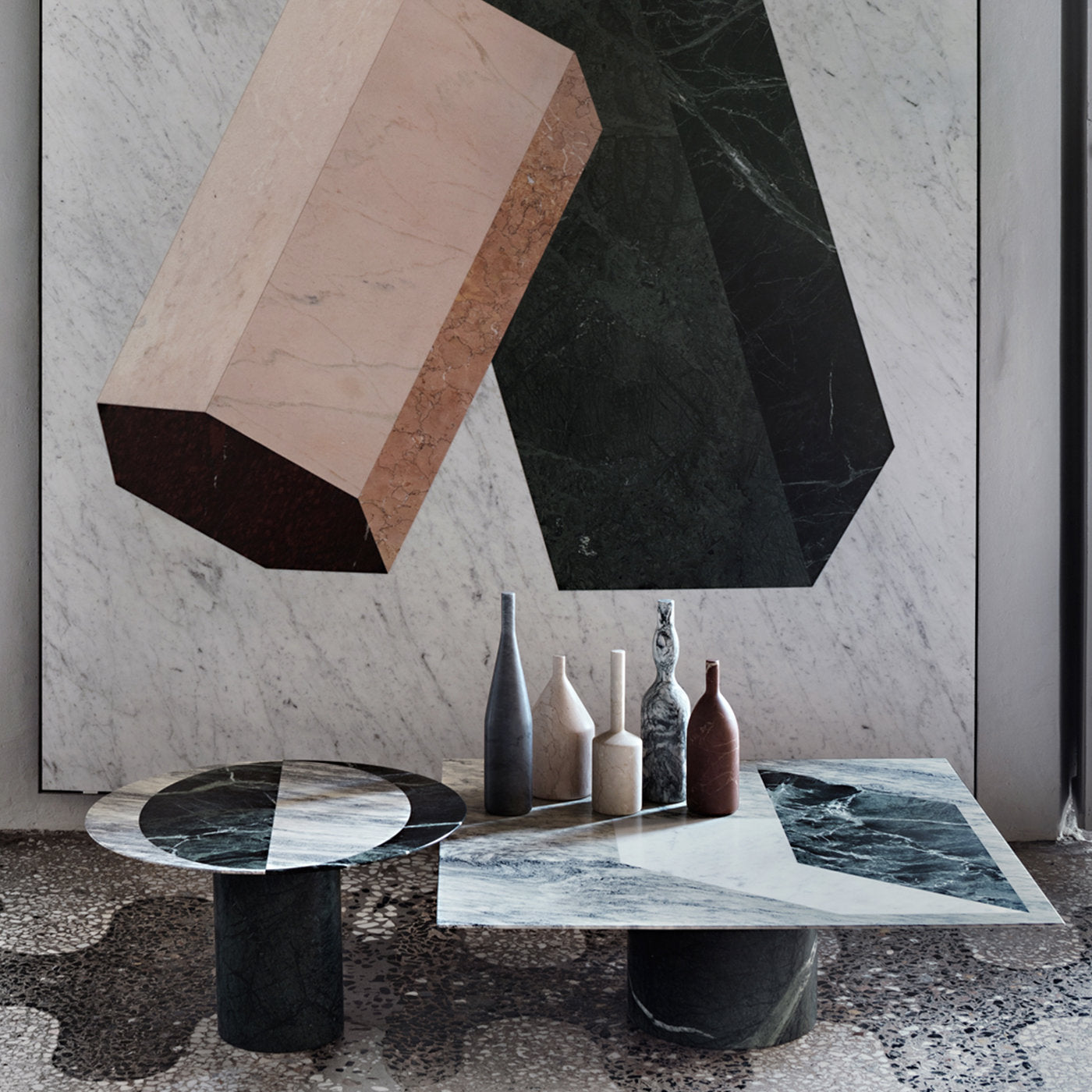 Tavolino Proiezioni Square in marmo bianco e nero di Elisa Ossino - Vista alternativa 1