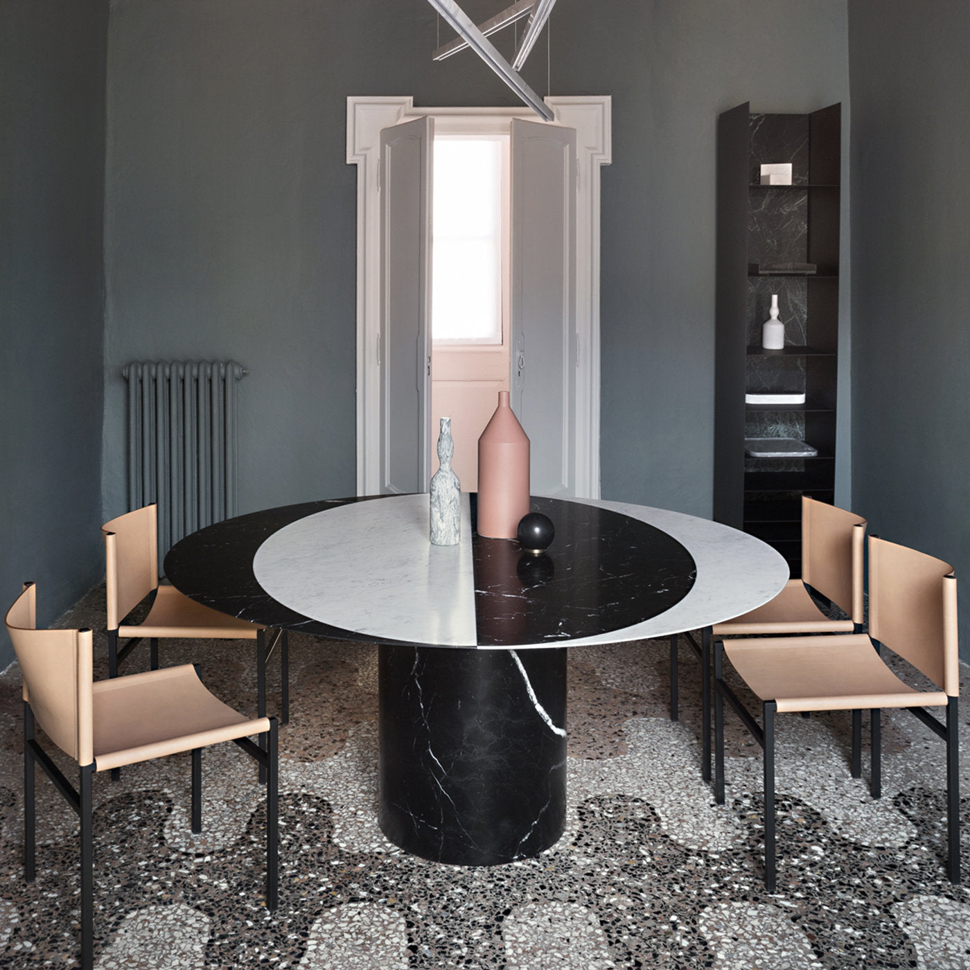 Proiezioni Round Black and White Marble Dining Table #1 by Elisa Ossino - Alternative view 3
