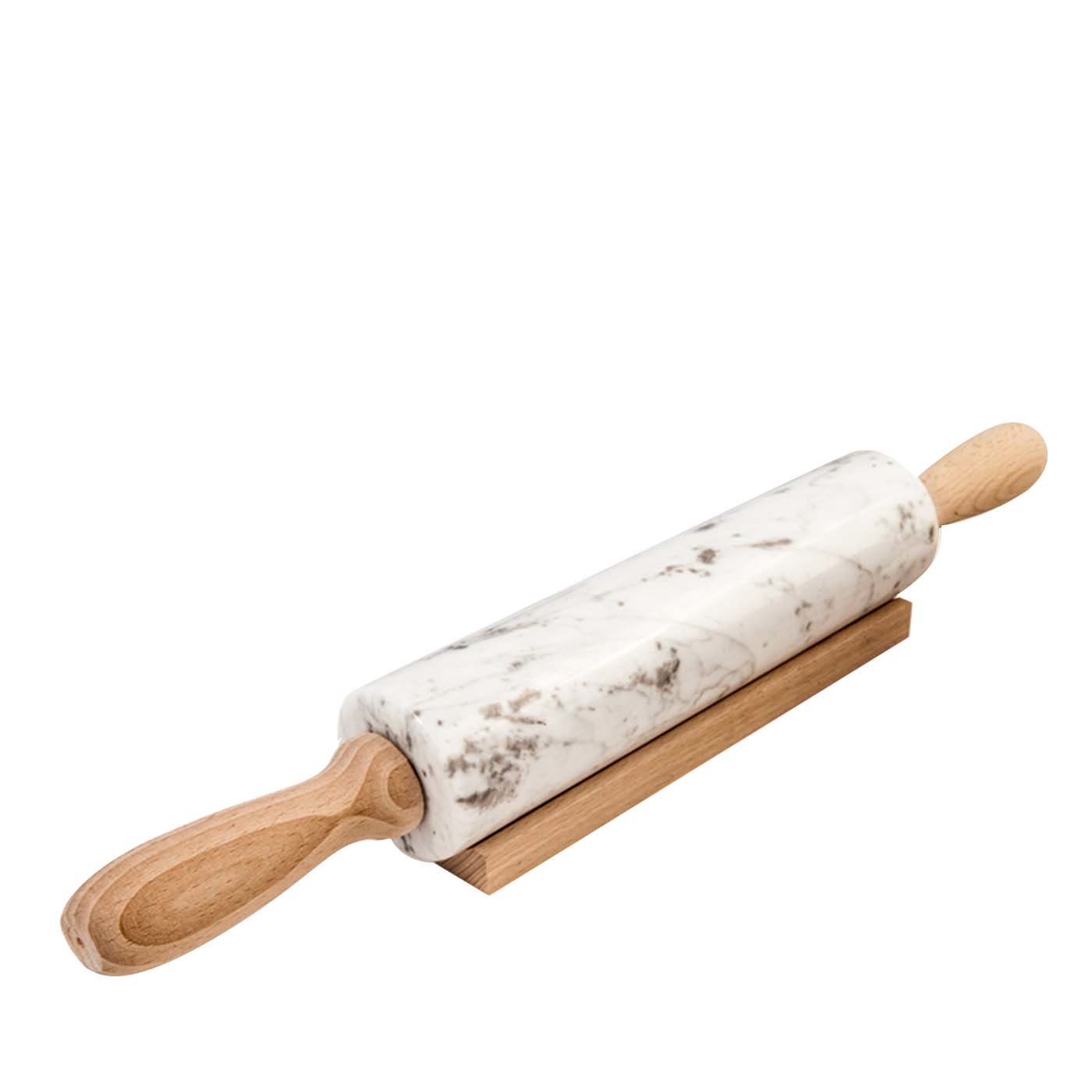 Nudelholz aus weißem Marmor mit Holzgriff - Hauptansicht