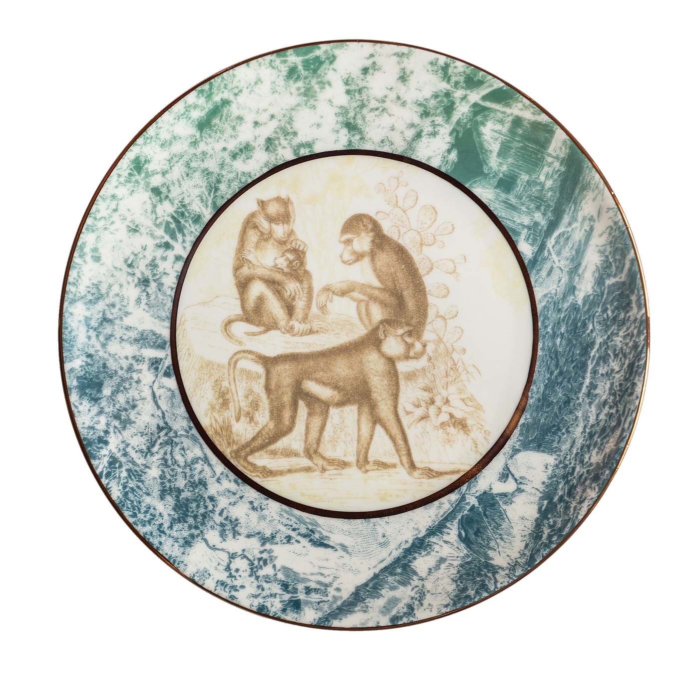 Galtaji Assiette plate en porcelaine avec paysage et singes #4 - Vue principale