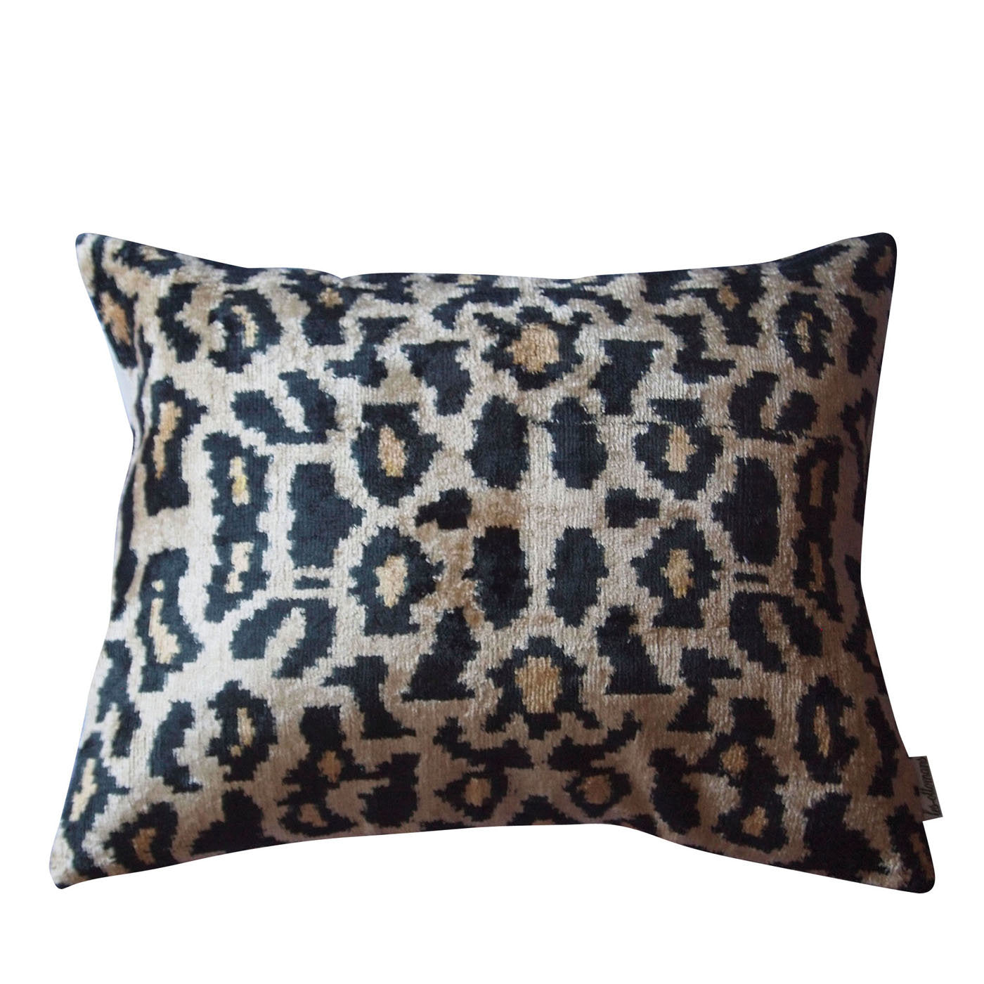 Leopard Patterned Ikat Velvet Cushion order Covers with Red & Blue Colours, Front side is 100% Silk Velvet, Back side is Soft Red Fabric, OEKO-TEX