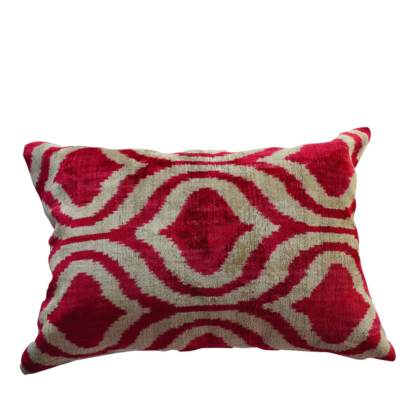 Geometric Ikat Velvet Pillow Cover with Red, Black & Beige Colours | Frontside is 100% Silk Velvet, Backside is Soft Red Fabric | hotsell OEKO-TEX®