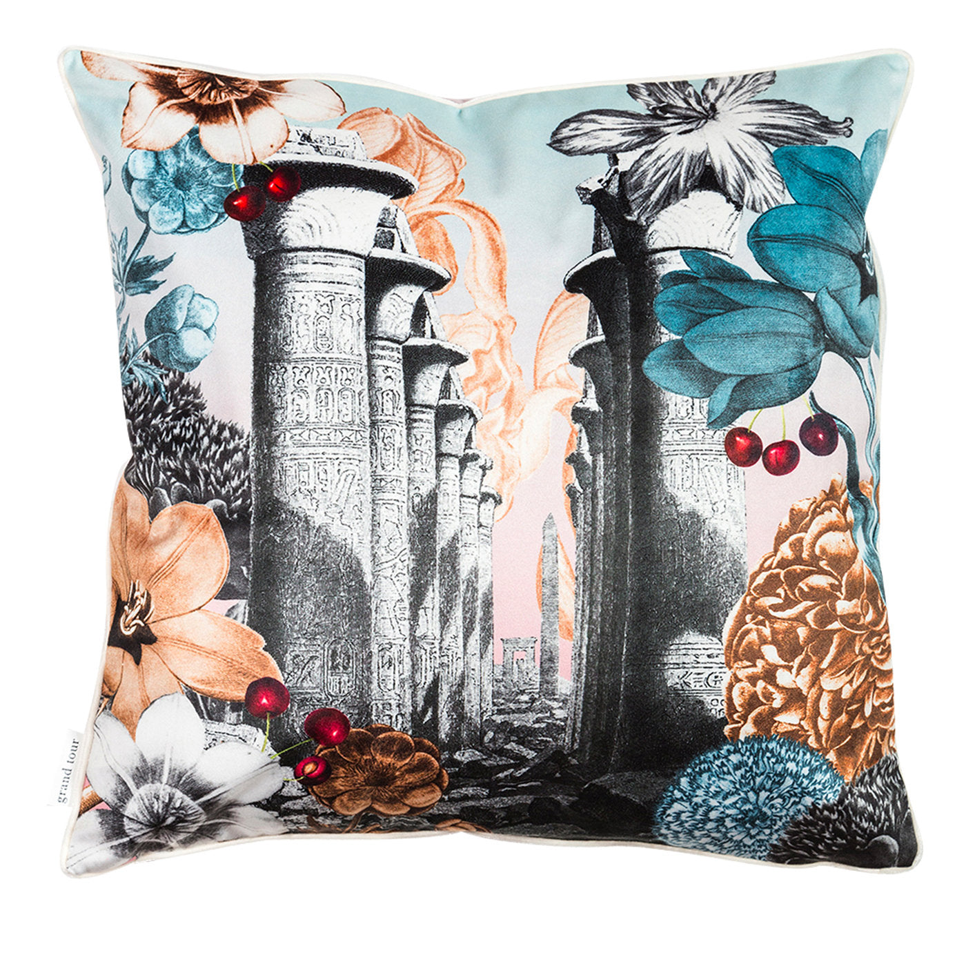 Cairo Velvet Cushion With Landscape And Flowers #5 - Main view