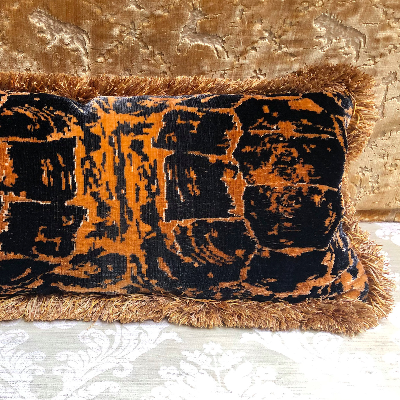 Handmade Turtle Velvet Cushion with Marabou Trim - Alternative view 1