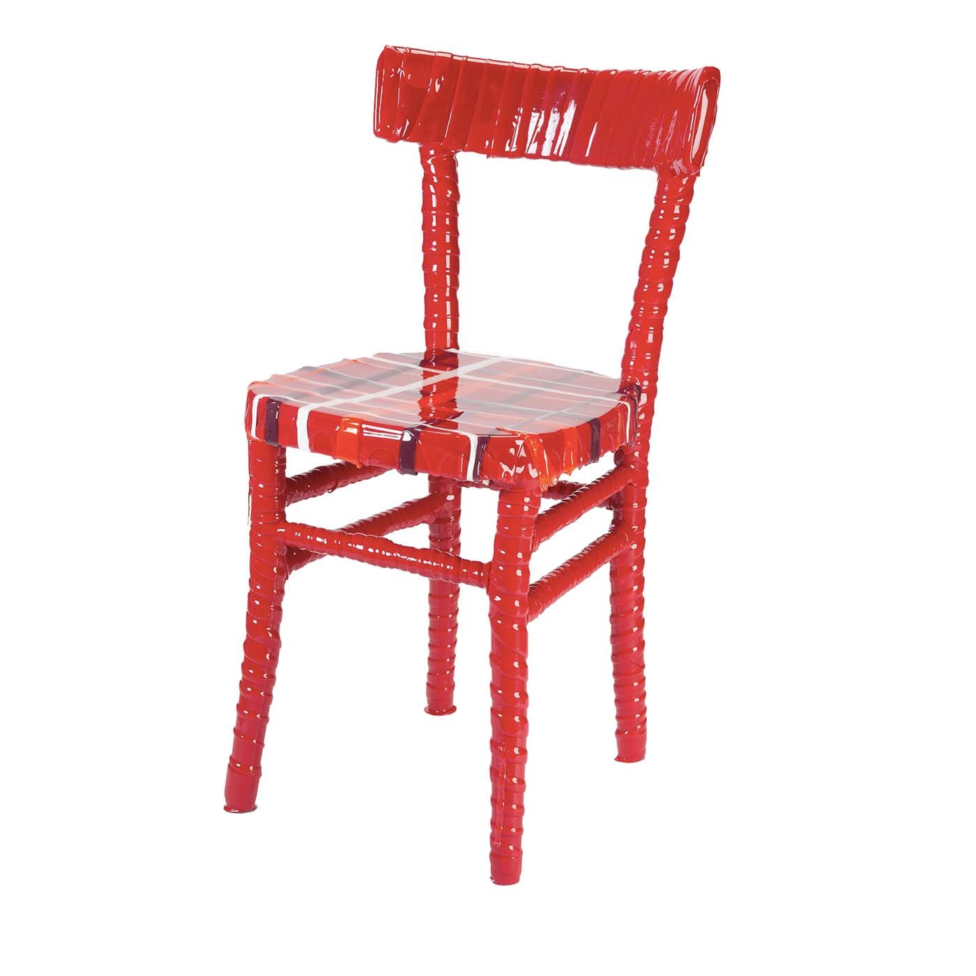 N. 02/20 Chaise unique en résine rouge rayée de Paola Navone - Vue principale