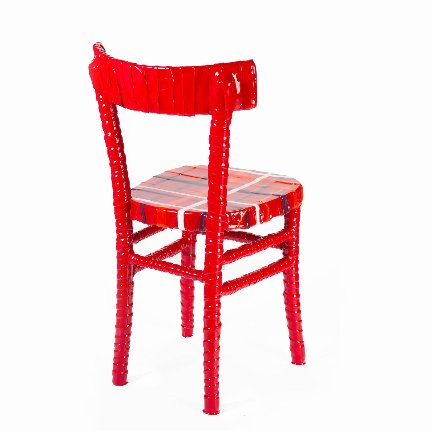 N. 02/20 Chaise unique en résine rouge rayée de Paola Navone - Vue alternative 1