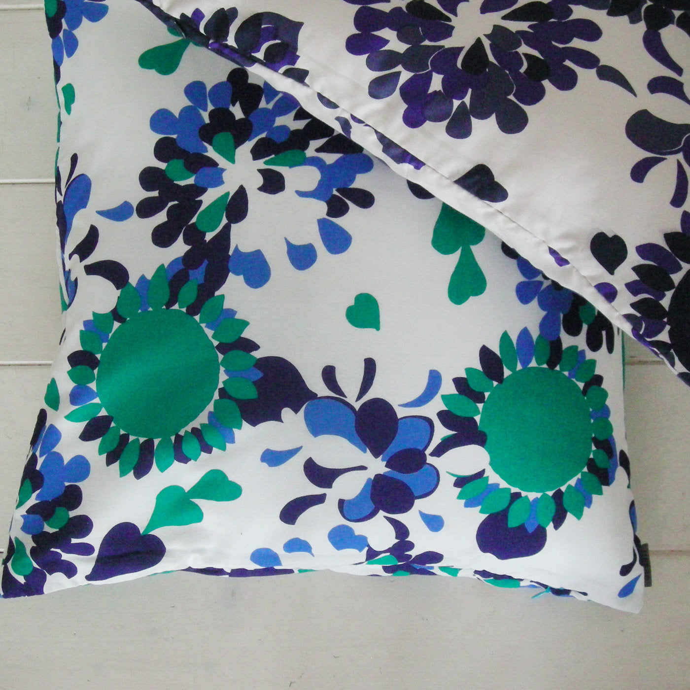 Abstract Flowers in Green and Blue Cushion - Alternative view 1