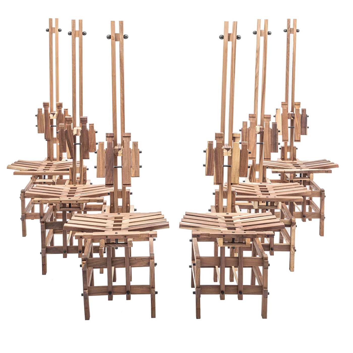 Set of 6 Olive Wood Dining Chairs - Main view