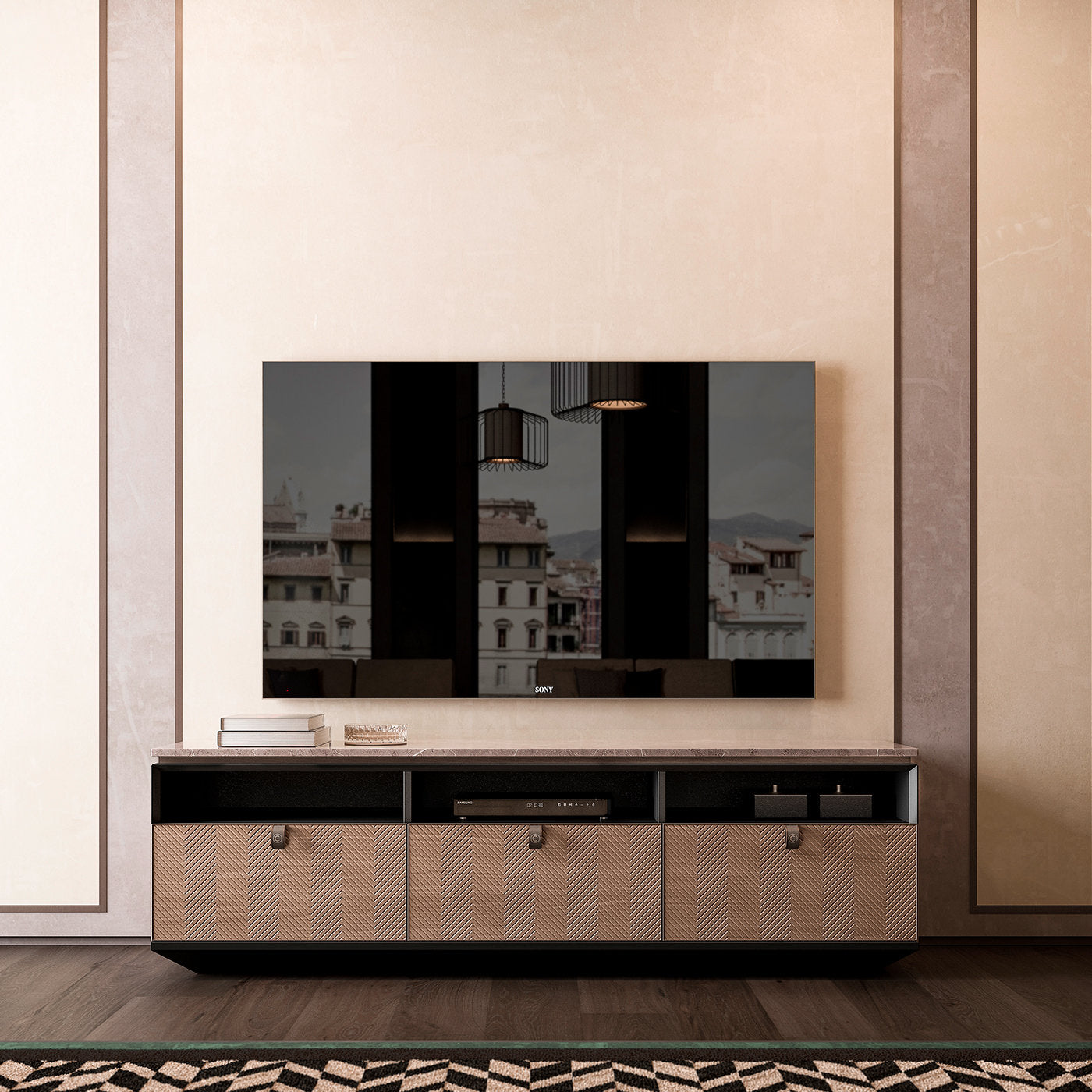 Marble TV Cabinet With 3 Drawers - Alternative view 1