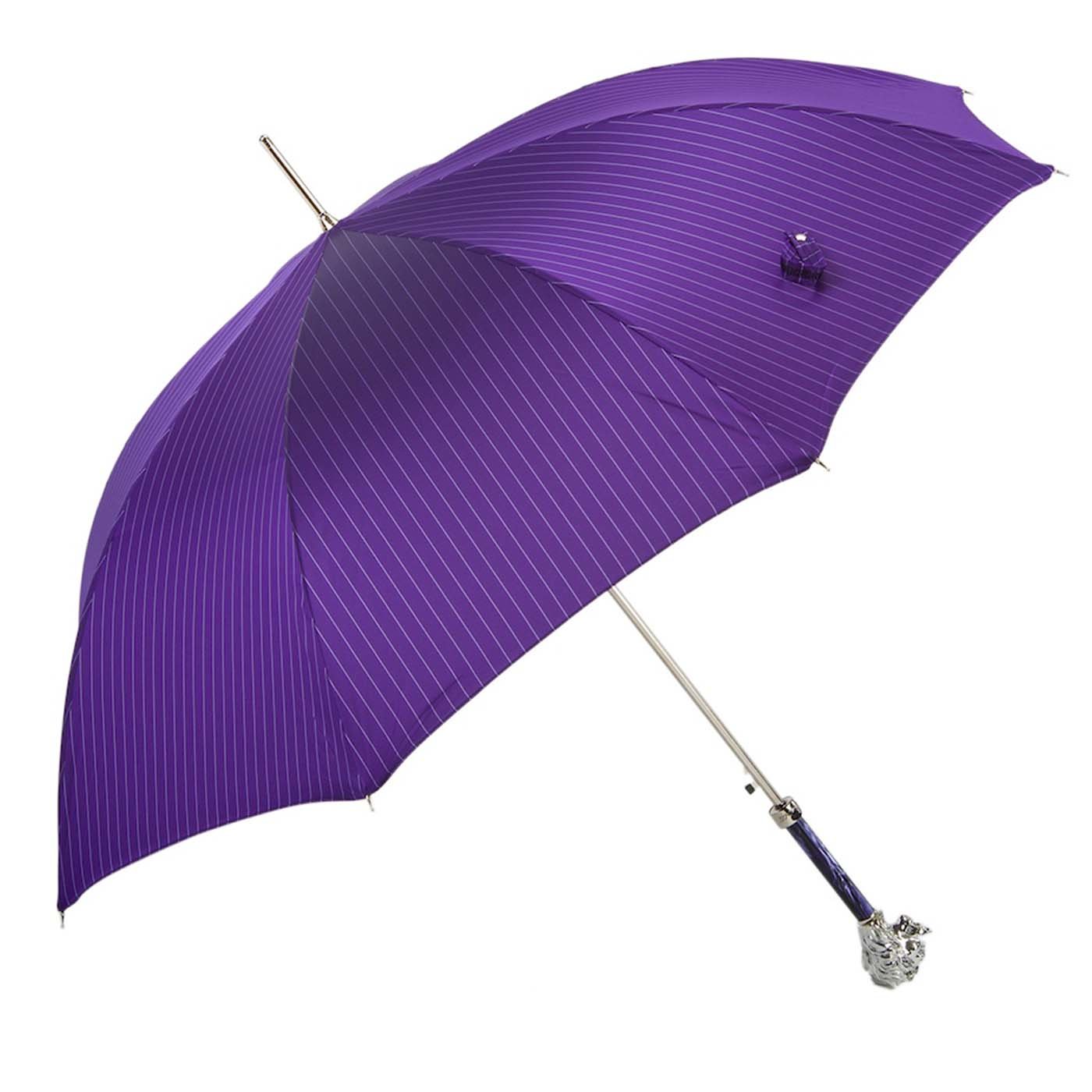 Lila Regenschirm mit silbernem Löwengriff - Hauptansicht