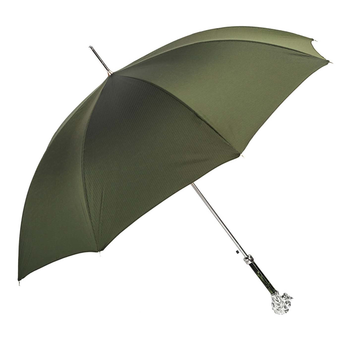 Grüner Regenschirm mit silbernem Löwengriff - Hauptansicht