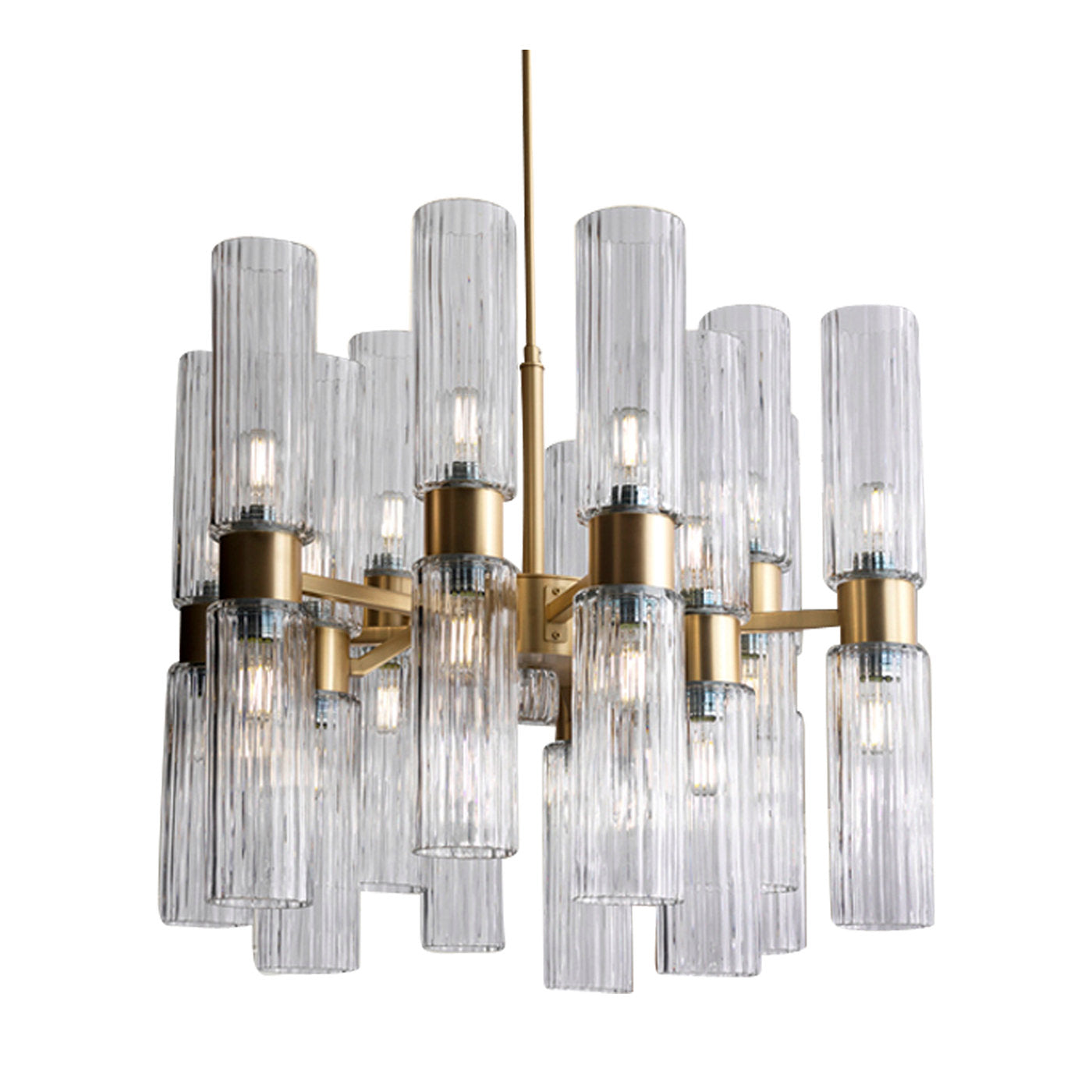Brass and Clear Glass Chandelier - Main view