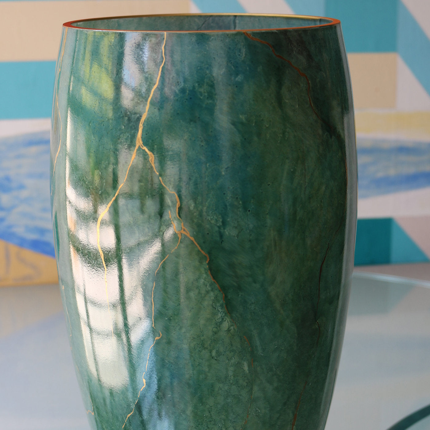 Marmo Tall Green Vase with Gold - Alternative view 1