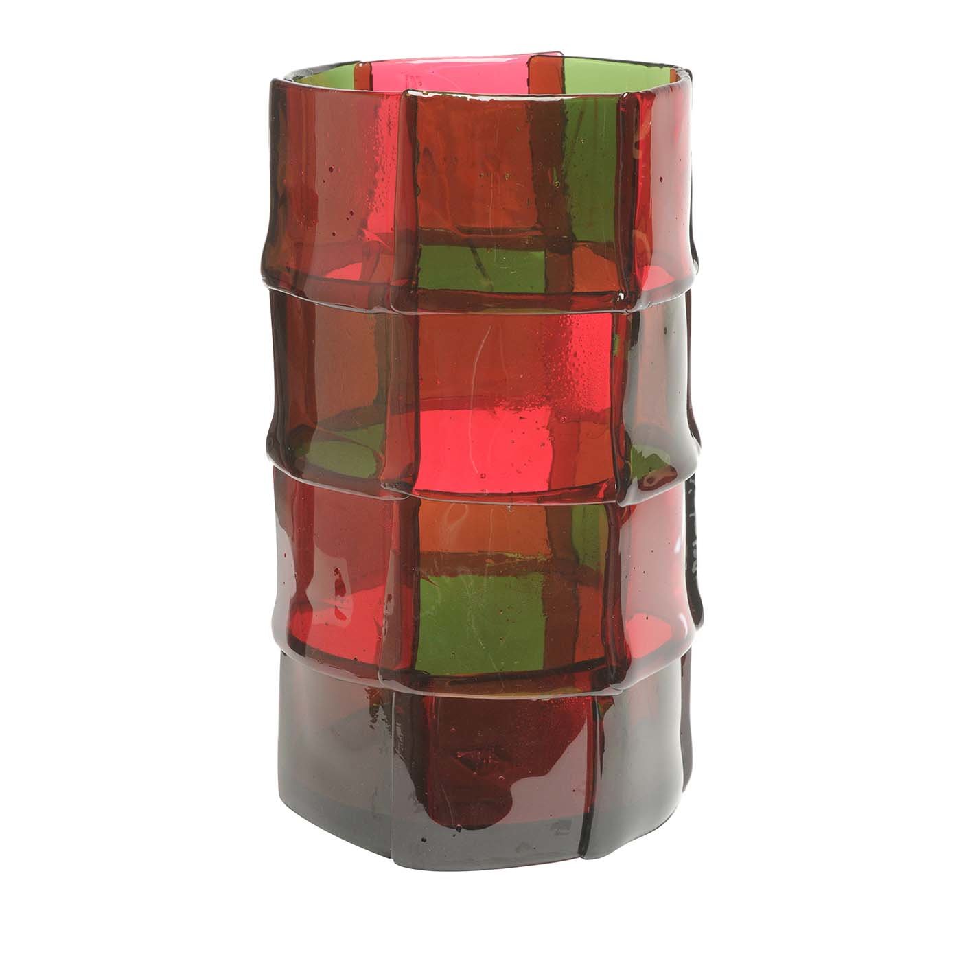 Grand vase en bambou rouge et vert par Enzo Mari - Vue principale