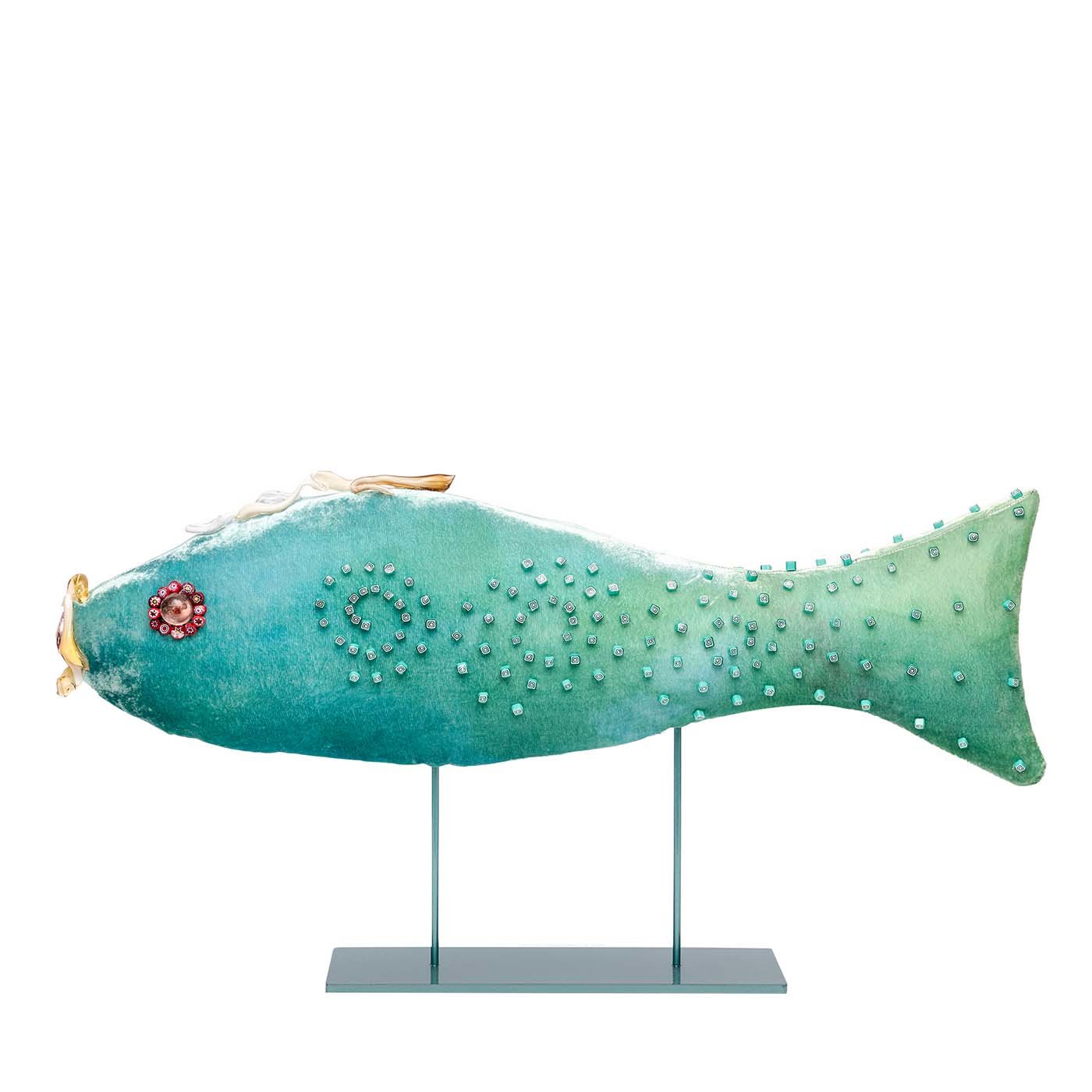 Green Joyful Fish Velvet Sculpture