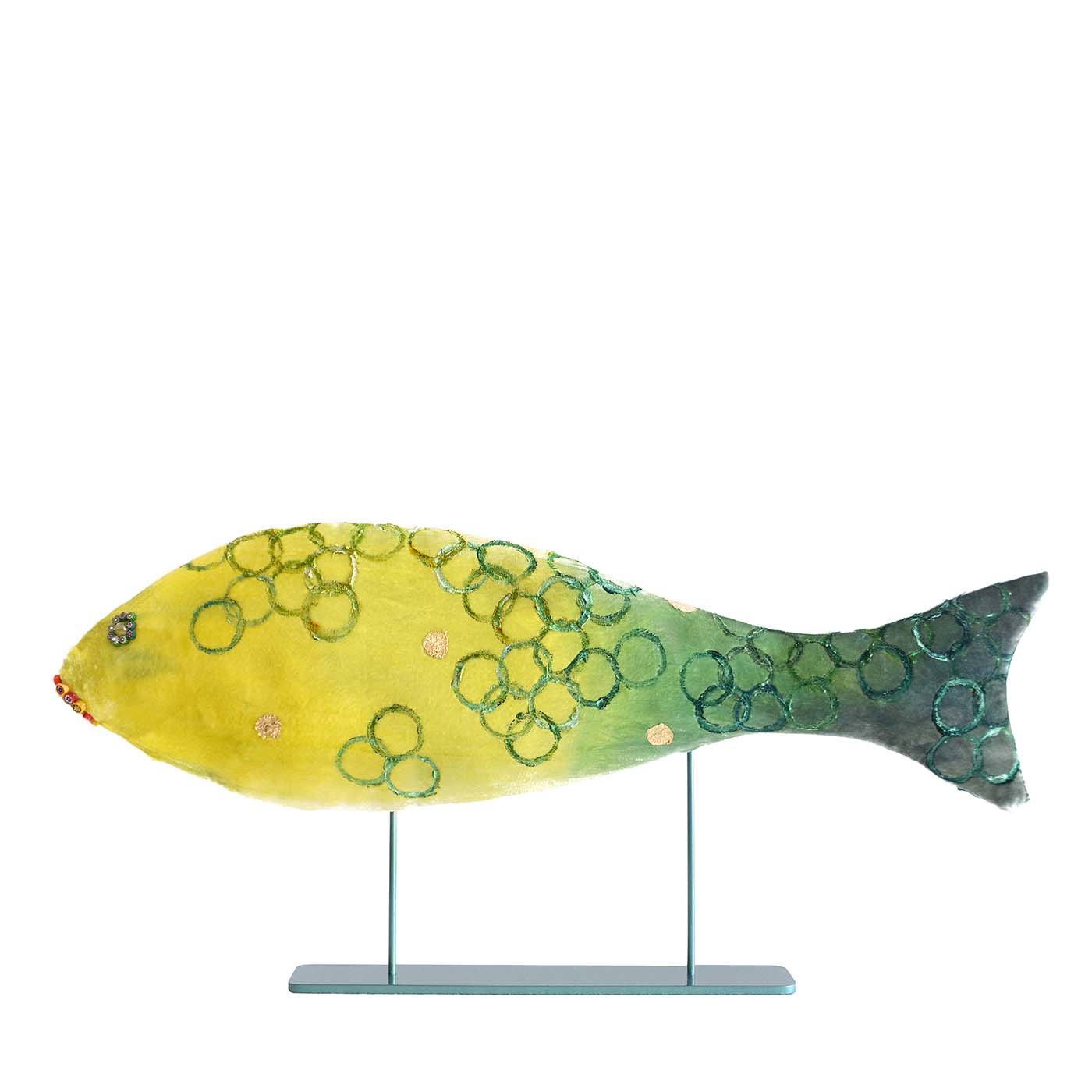 Sculpture en velours Petit poisson vert joyeux - Vue principale