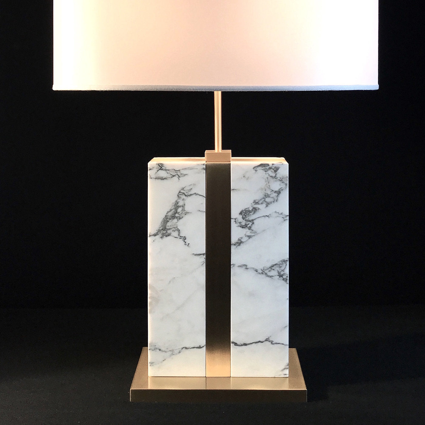 Brera Carrara Marble Table Lamp with Ivory Silk Shade - Alternative view 2