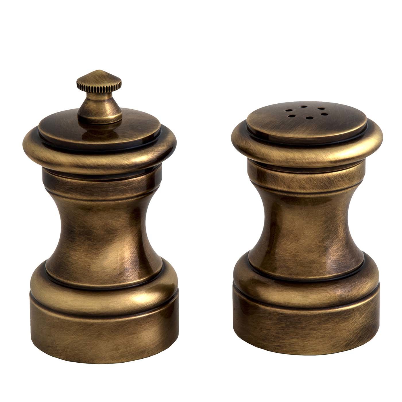 Molinillo de pimienta y salero de latón chapado en bronce cepillado - Vista principal