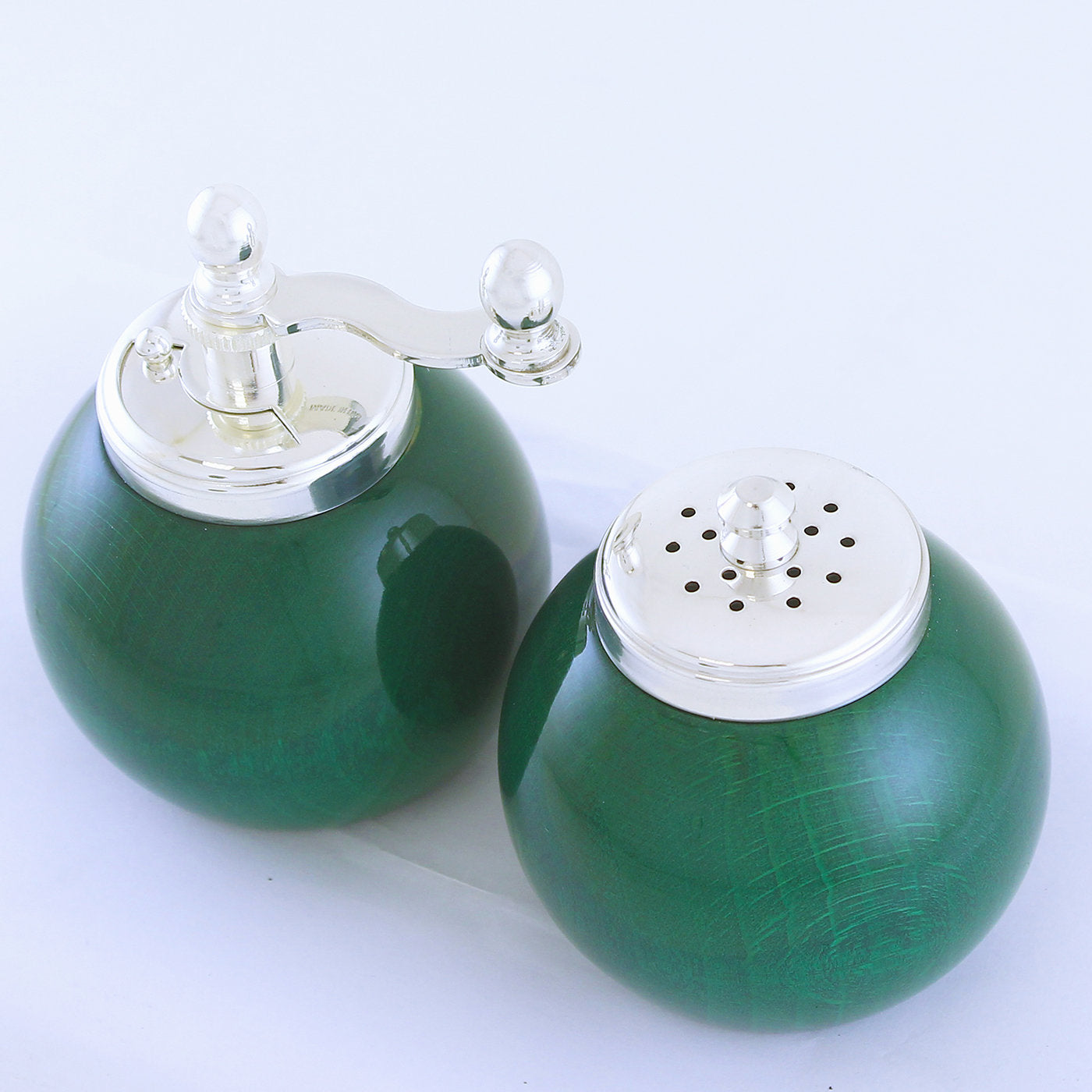 Ceramic salt and pepper shakers — salty AF/peppery MF | good chartreuse green