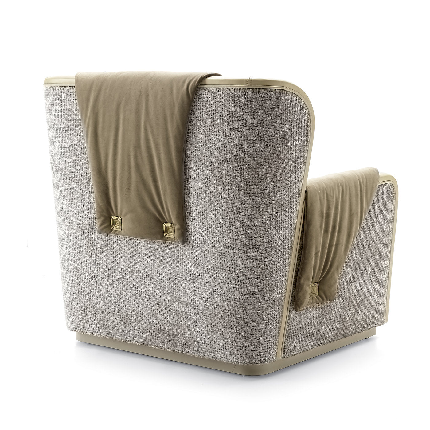 Beigefarbener Sessel aus Leder und Samt - Alternative Ansicht 1