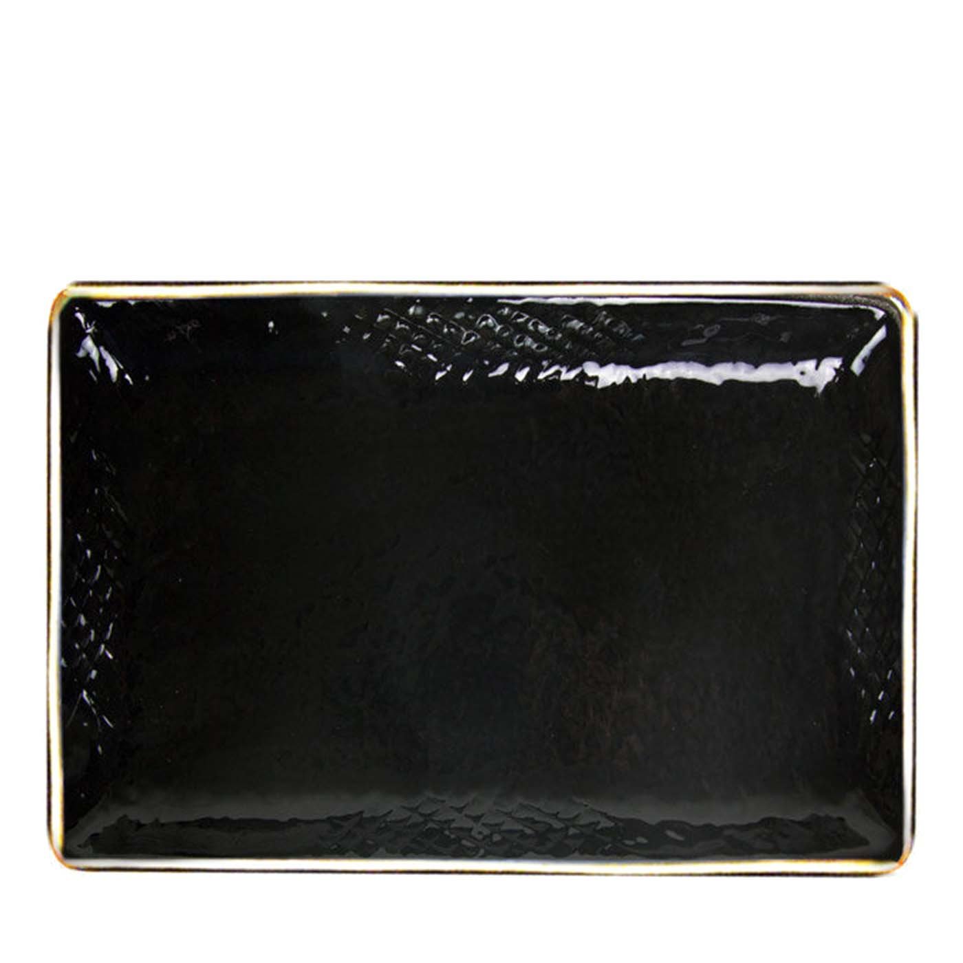 Set de 6 assiettes rectangulaires Preta Oro noir et or 32cm - Vue principale