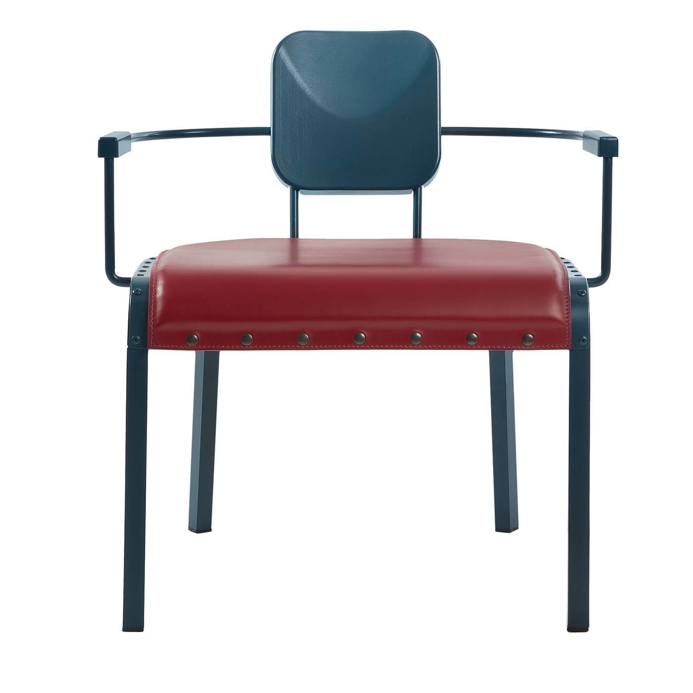 Sillón Lounge Rock4 azul con asiento de cuero rojo de Marc Sadler - Vista principal