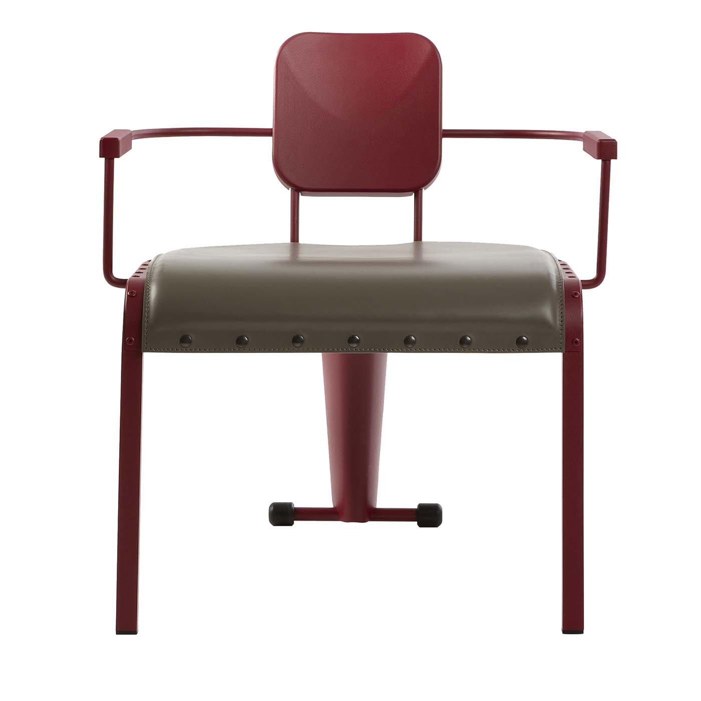 Rock Red Lounge Chair with Gray Leather Seat by Marc Sadler - Main view