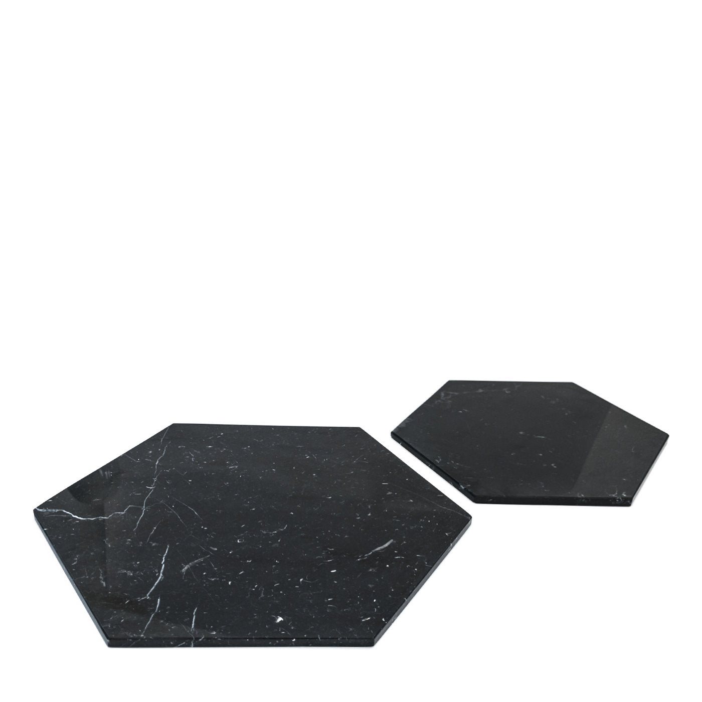 Set de 2 assiettes hexagonales en marbre noir Marquina - Vue principale