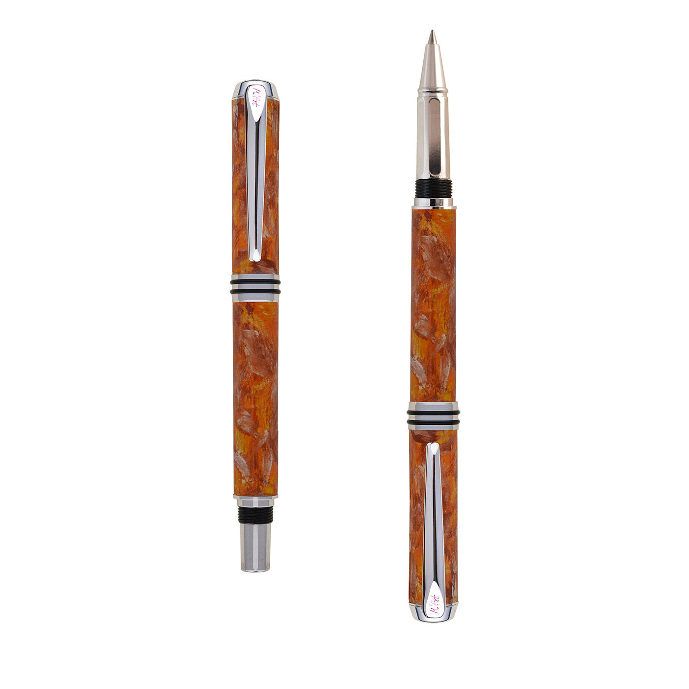 Penna roller Antea arancione marmorizzata in legno d'ulivo - Vista principale