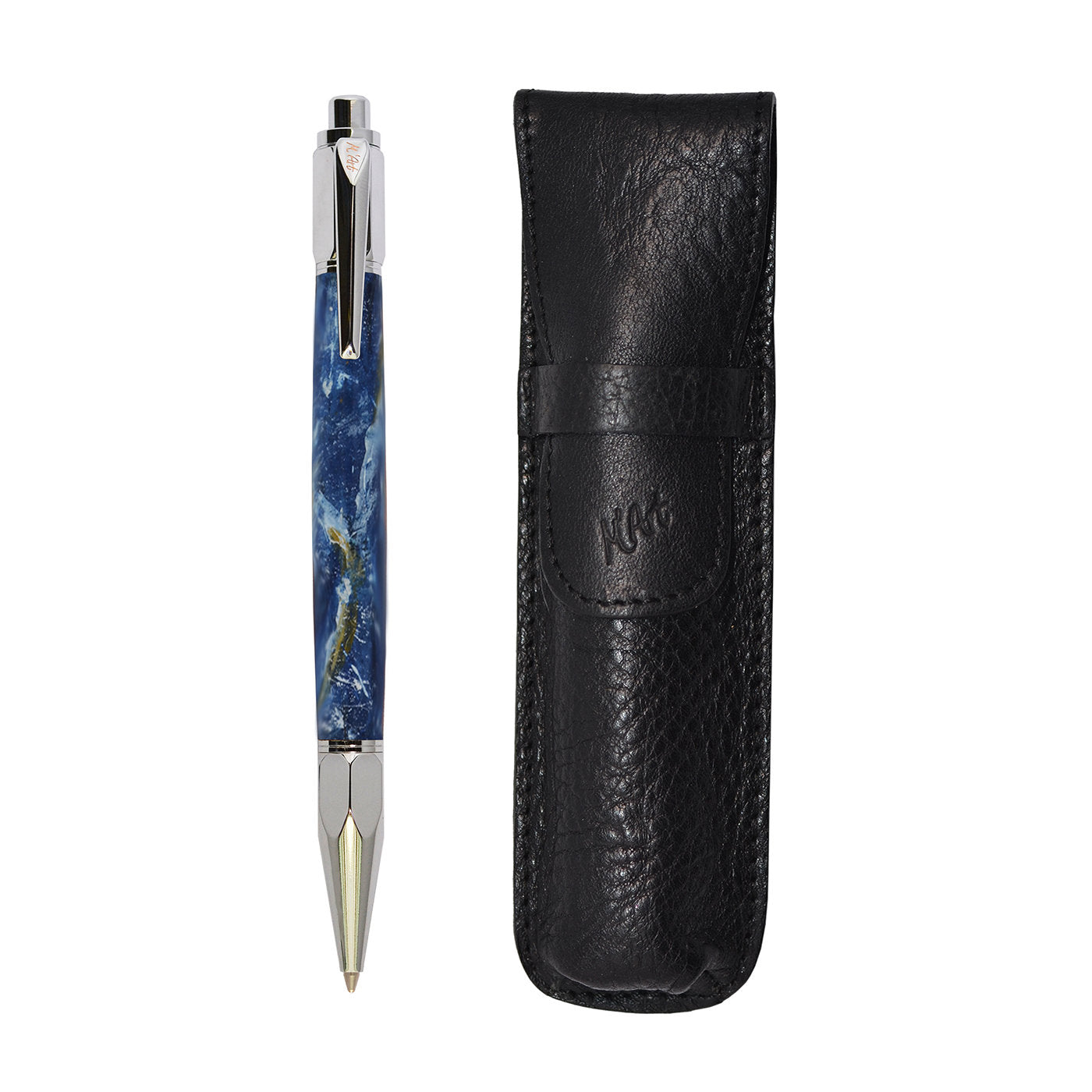 Artemisia Marbled Blue Ballpoint Pen in Olive Wood - Alternative view 1