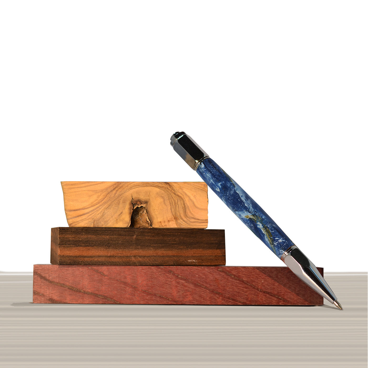 Artemisia Marbled Blue Ballpoint Pen in Olive Wood - Alternative view 2