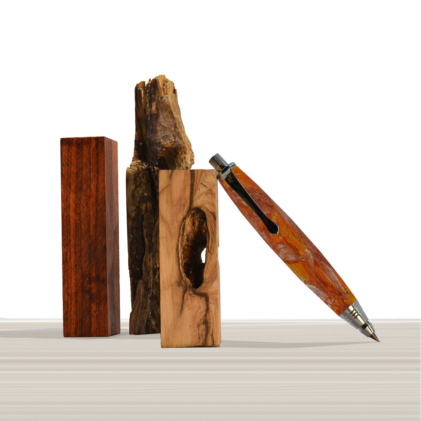 Ligabue Marbled Orange Automatic Pencil in Olive Wood - Alternative view 2
