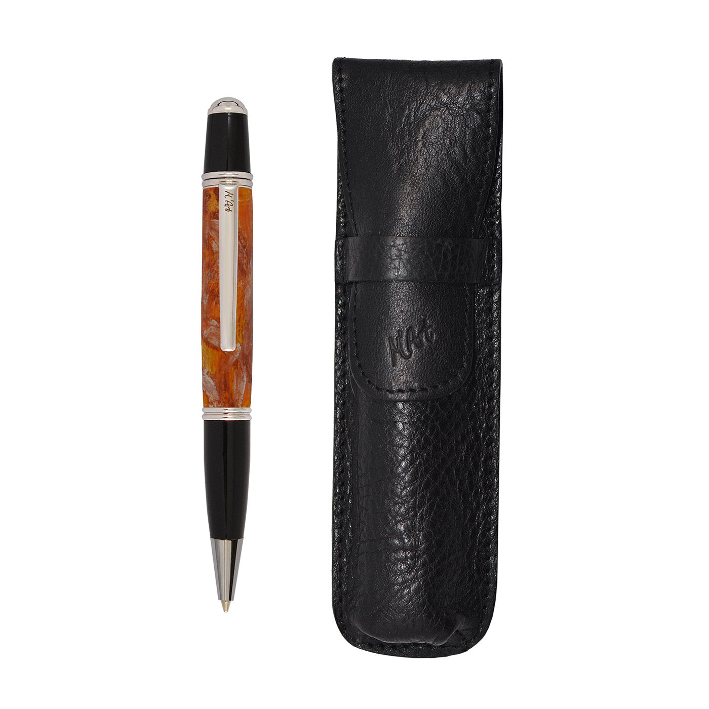 Mantinea Marbled Orange Ballpoint Pen in Olive Wood - Alternative view 1