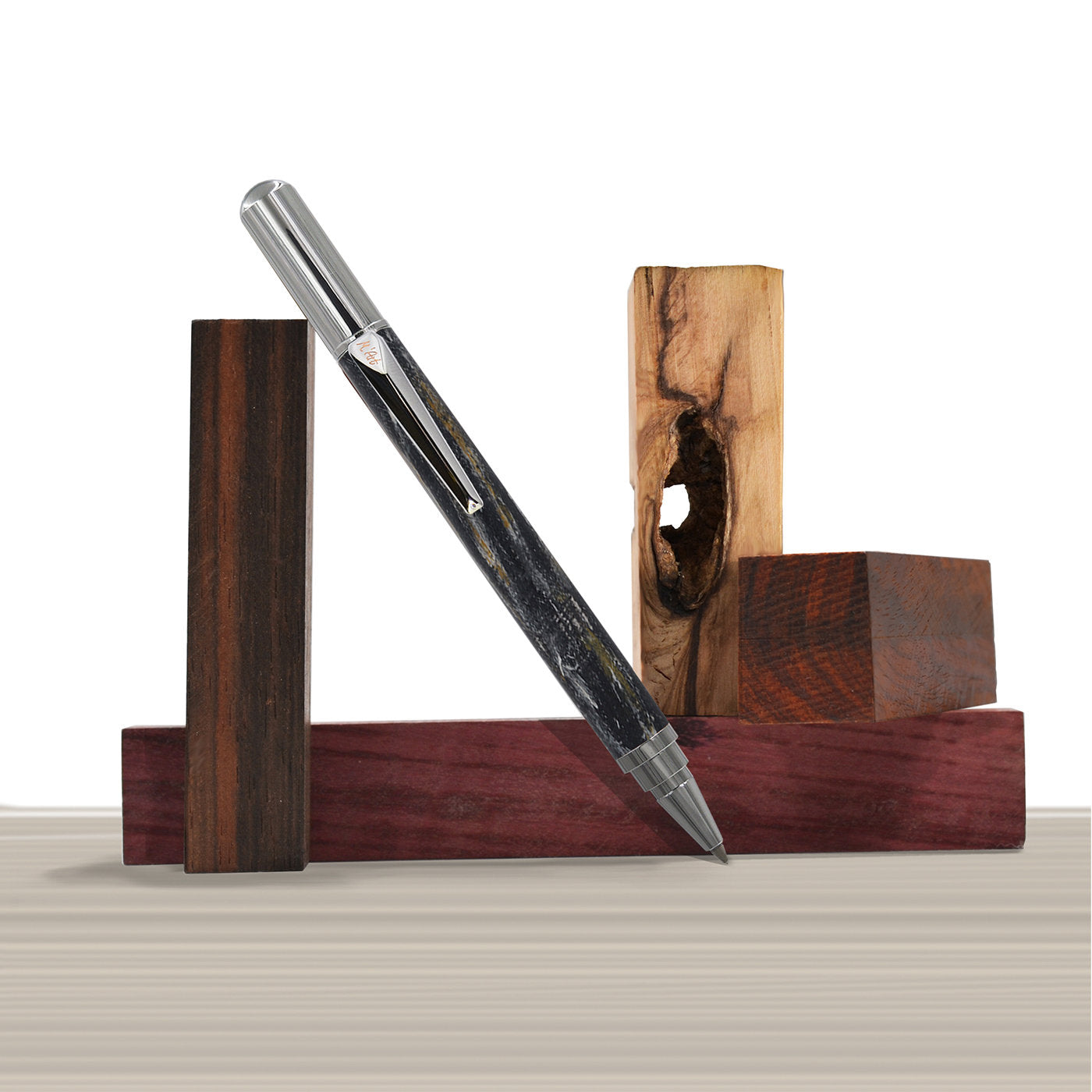 Matera Marbled Black Roller Pen in Olive Wood - Alternative view 2