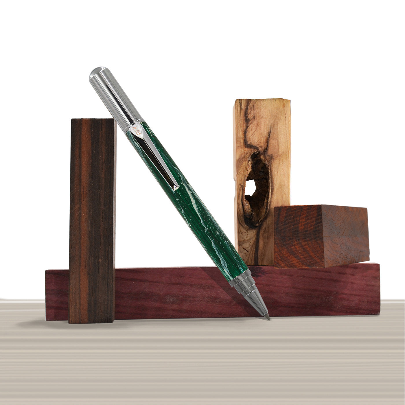 Matera Marbled Green Roller Pen in Olive Wood - Alternative view 2