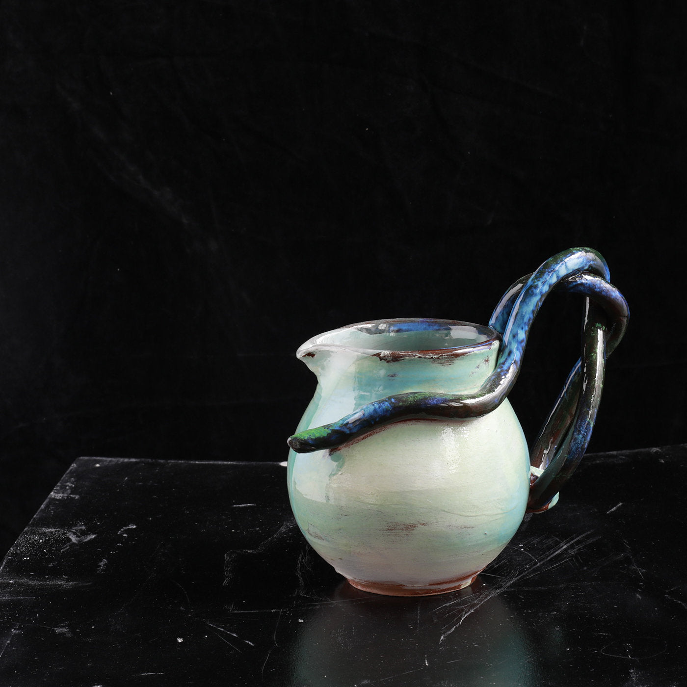 Blue Ceramic Water Pitcher with Snakes - Alternative view 3
