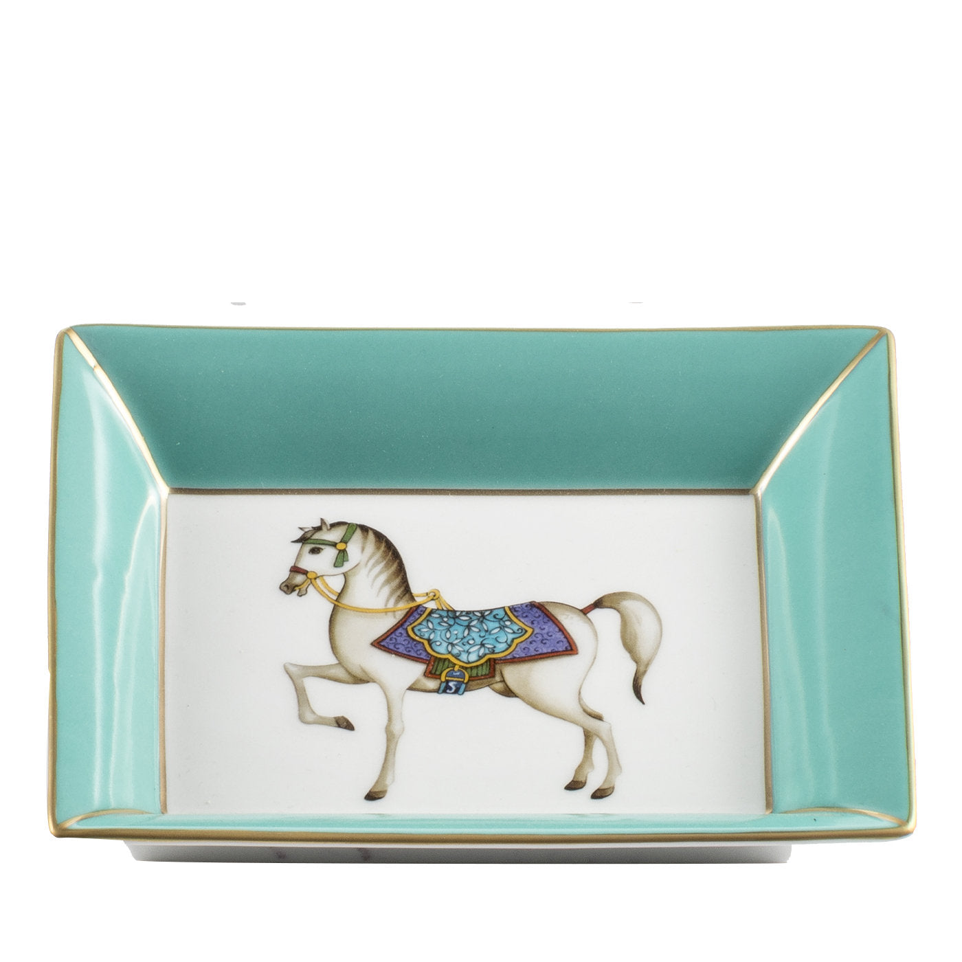 Turquoise Vide Poche with White Horse - Main view