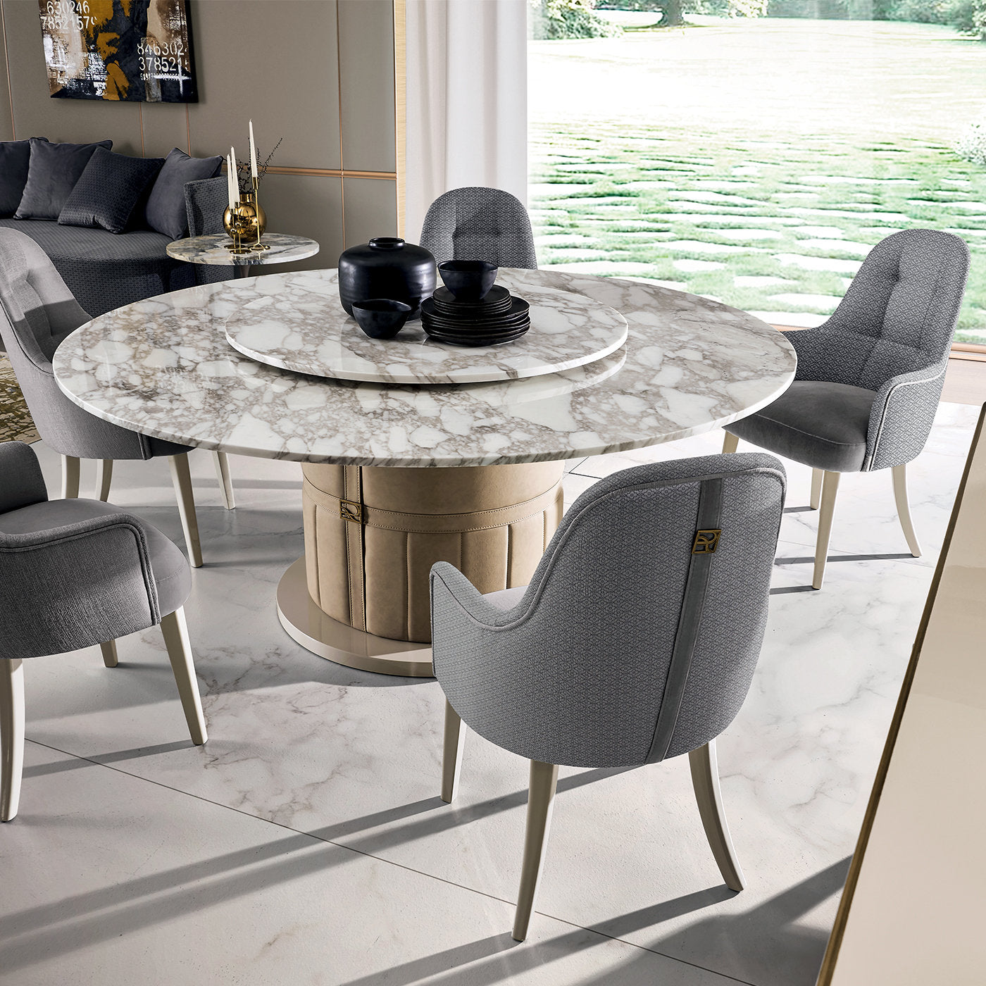 Richmond Round Table with Calacatta Marble Lazy Susan - Alternative view 1